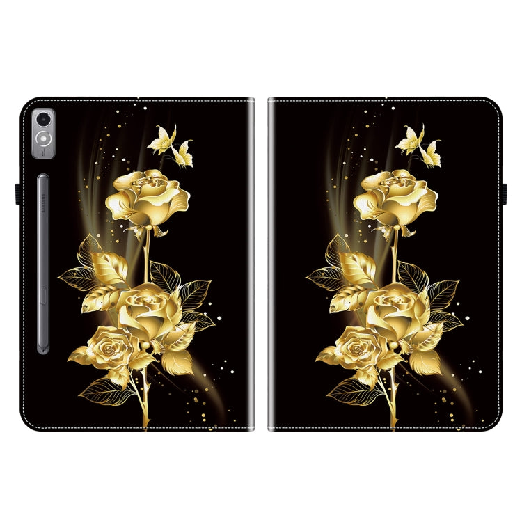 For Lenovo Tab P12 12.7 Crystal Texture Painted Leather Tablet Case(Gold Butterfly Rose)