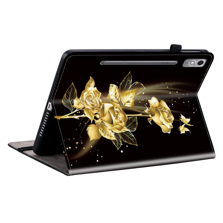 For Lenovo Tab P12 12.7 Crystal Texture Painted Leather Tablet Case(Gold Butterfly Rose)