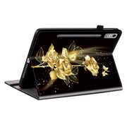 For Lenovo Tab P12 12.7 Crystal Texture Painted Leather Tablet Case(Gold Butterfly Rose)