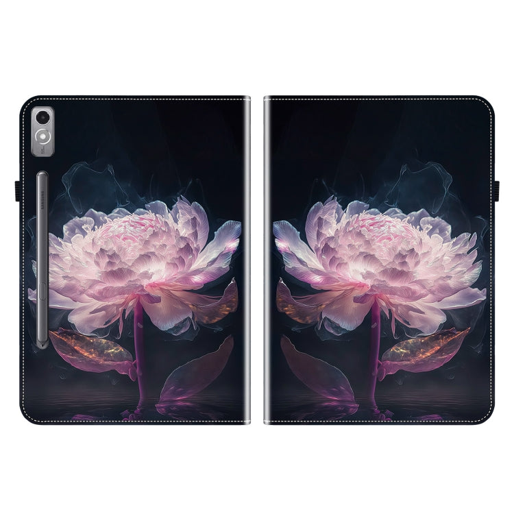 For Lenovo Tab P12 12.7 Crystal Texture Painted Leather Tablet Case(Purple Peony)