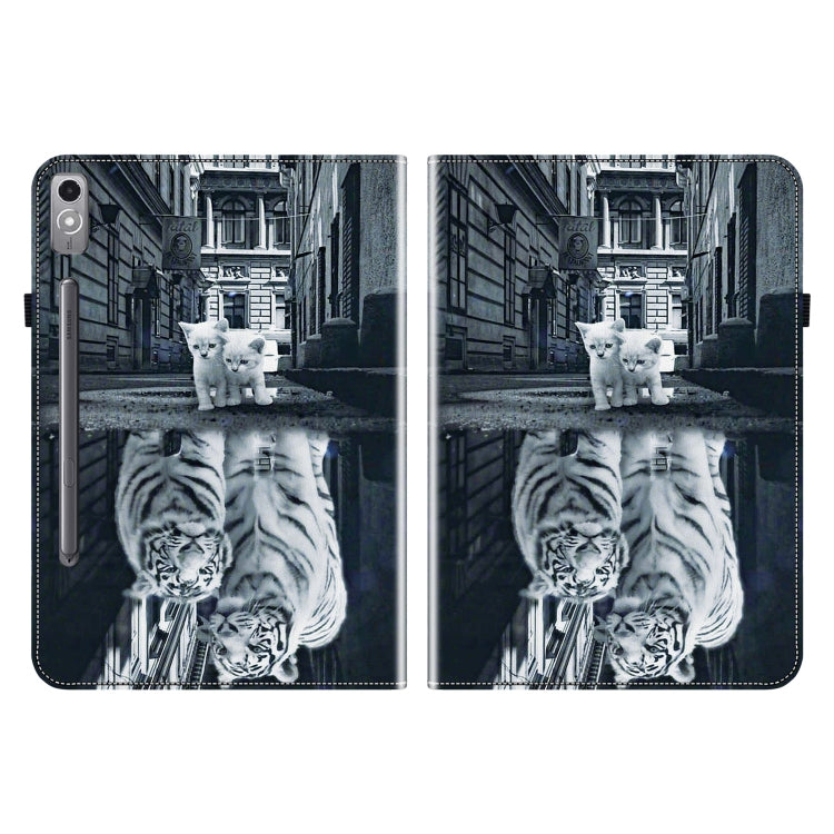 For Lenovo Tab P12 12.7 Crystal Texture Painted Leather Tablet Case(Cat Reflection Tiger)