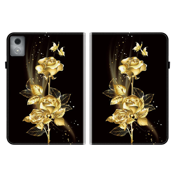 For Lenovo Tab K11 Plus Crystal Texture Painted Leather Tablet Case(Gold Butterfly Rose)