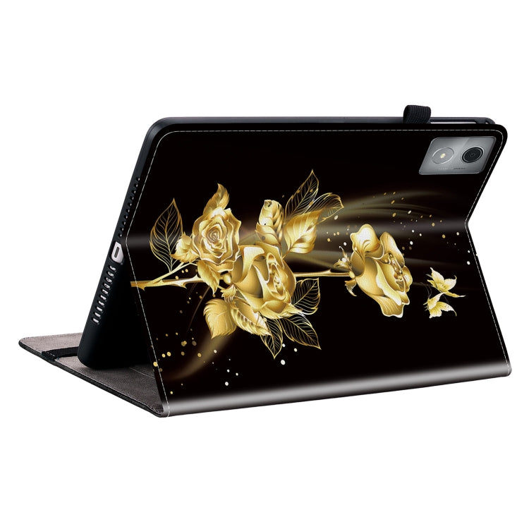 For Lenovo Tab K11 Plus Crystal Texture Painted Leather Tablet Case(Gold Butterfly Rose)