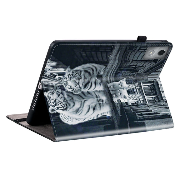 For Lenovo Tab K11 Plus Crystal Texture Painted Leather Tablet Case(Cat Reflection Tiger)