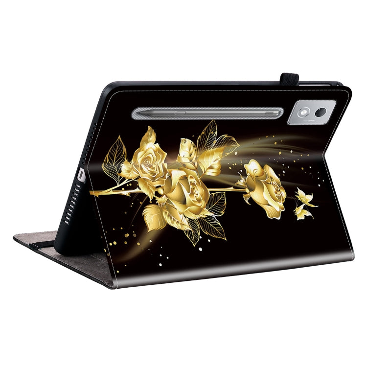 For Lenovo Tab P12 12.7 2025 Crystal Texture Painted Leather Tablet Case(Gold Butterfly Rose)