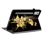 For Lenovo Tab P12 12.7 2025 Crystal Texture Painted Leather Tablet Case(Gold Butterfly Rose)