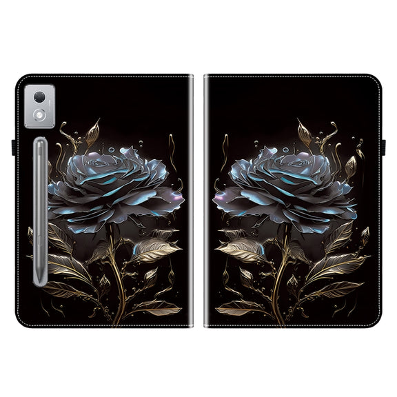 For Lenovo Tab P12 12.7 2025 Crystal Texture Painted Leather Tablet Case(Black Rose)