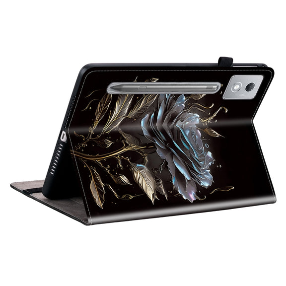 For Lenovo Tab P12 12.7 2025 Crystal Texture Painted Leather Tablet Case(Black Rose)
