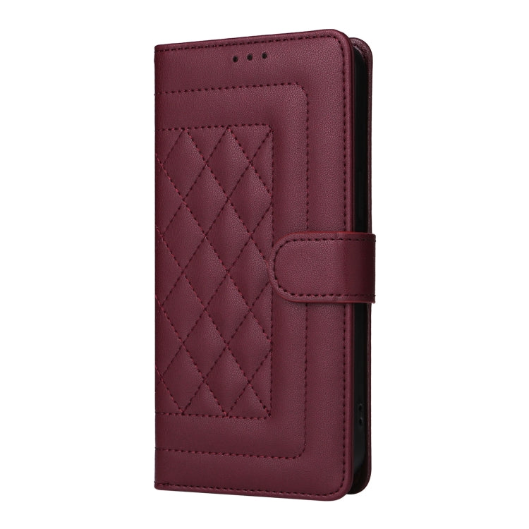 For iPhone 16 Diamond Lattice Leather Flip Phone Case(Wine Red)