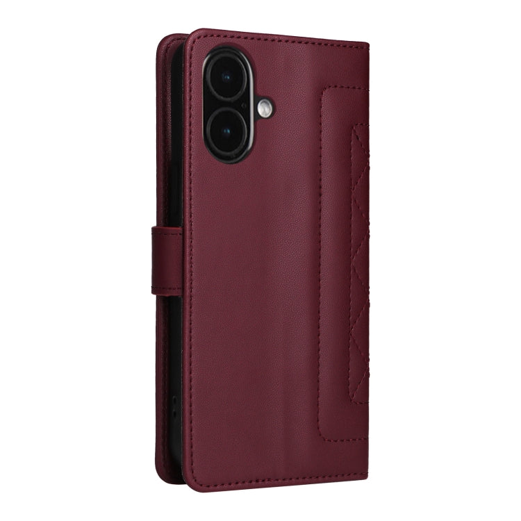 For iPhone 16 Plus Diamond Lattice Leather Flip Phone Case(Wine Red)