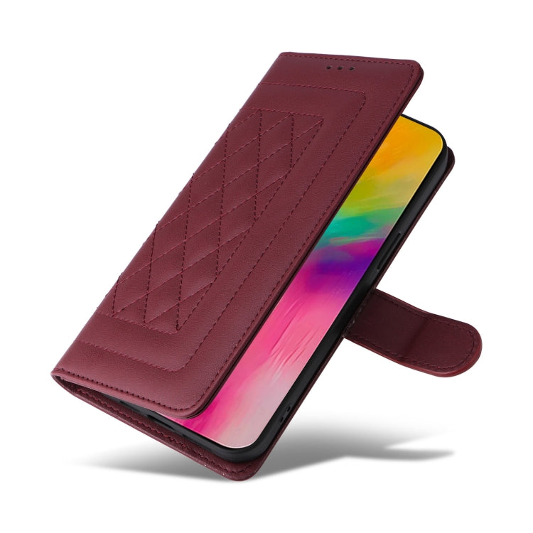 For iPhone 16 Plus Diamond Lattice Leather Flip Phone Case(Wine Red)