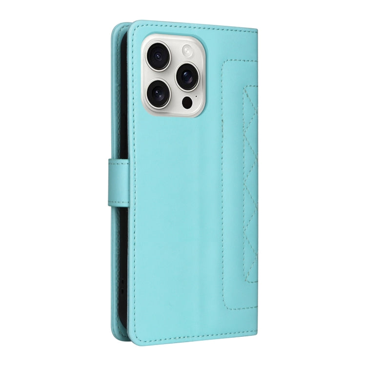 For iPhone 16 Pro Diamond Lattice Leather Flip Phone Case(Mint Green)