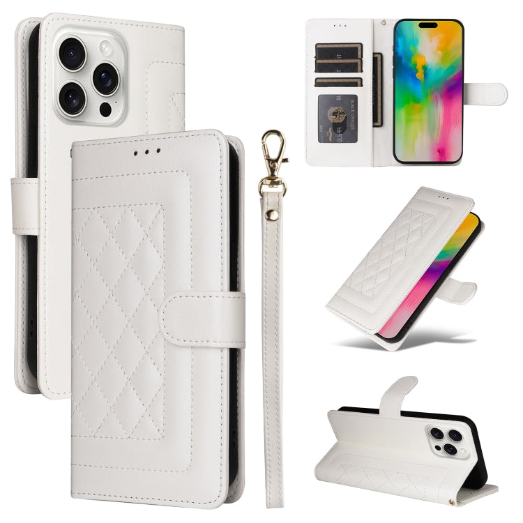 For iPhone 16 Pro Max Diamond Lattice Leather Flip Phone Case(White)
