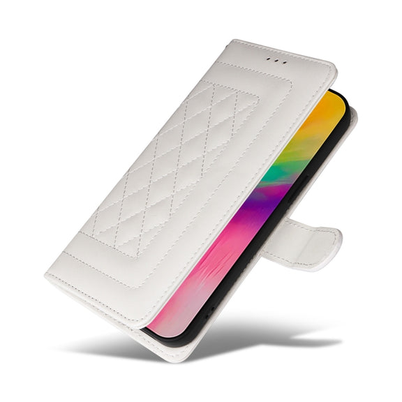 For iPhone 16 Pro Max Diamond Lattice Leather Flip Phone Case(White)
