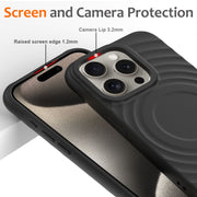 For iPhone 16 Pro Wave Texture MagSafe Magnetic Liquid Silicone Phone Case(Black)