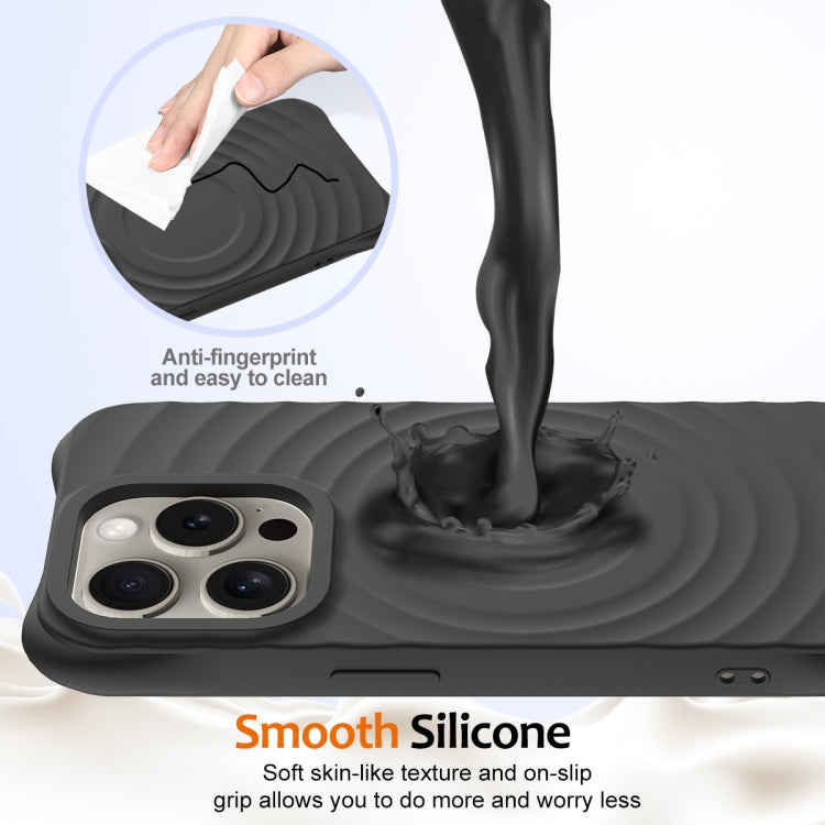 For iPhone 16 Pro Wave Texture MagSafe Magnetic Liquid Silicone Phone Case(Black)