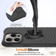 For iPhone 16 Pro Wave Texture MagSafe Magnetic Liquid Silicone Phone Case(Black)