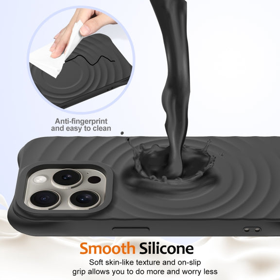 For iPhone 16 Pro Wave Texture MagSafe Magnetic Liquid Silicone Phone Case(Black)