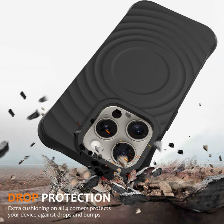 For iPhone 16 Pro Wave Texture MagSafe Magnetic Liquid Silicone Phone Case(Black)