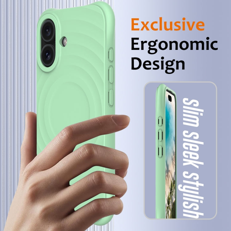 For iPhone 16 Plus Wave Texture MagSafe Magnetic Liquid Silicone Phone Case(Green)