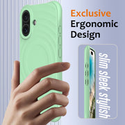 For iPhone 16 Plus Wave Texture MagSafe Magnetic Liquid Silicone Phone Case(Green)