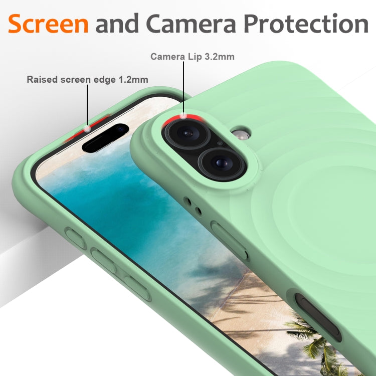 For iPhone 16 Plus Wave Texture MagSafe Magnetic Liquid Silicone Phone Case(Green)