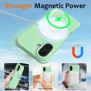 For iPhone 16 Plus Wave Texture MagSafe Magnetic Liquid Silicone Phone Case(Green)