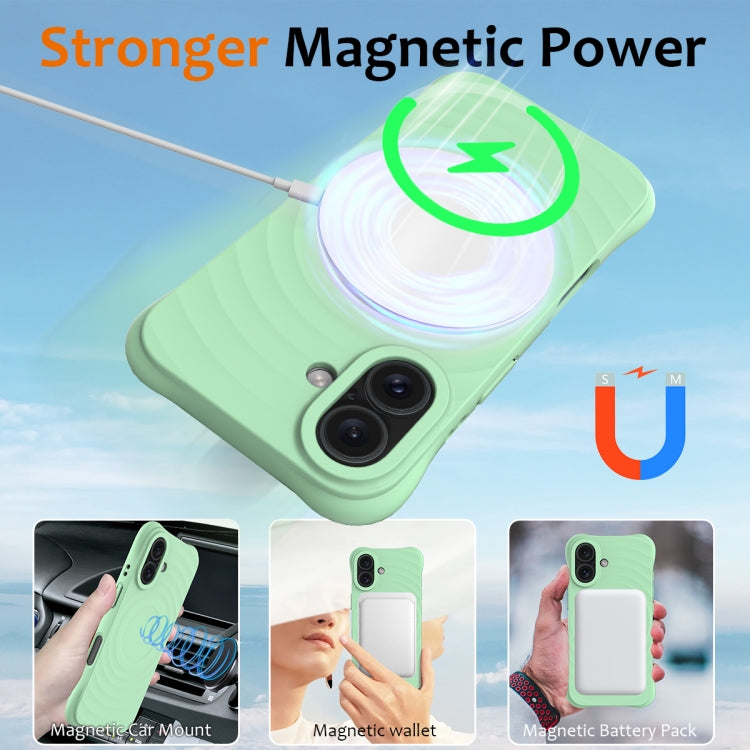 For iPhone 16 Wave Texture MagSafe Magnetic Liquid Silicone Phone Case(Green)