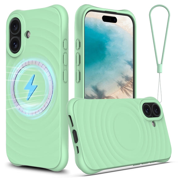 For iPhone 16 Wave Texture MagSafe Magnetic Liquid Silicone Phone Case(Green)