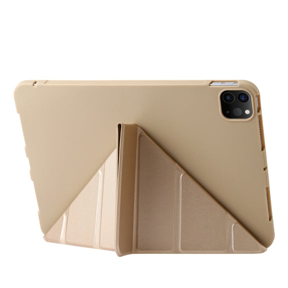 For iPad Pro 11 2024 TPU Deformation Flip Leather Tablet Case with Holder(Gold)