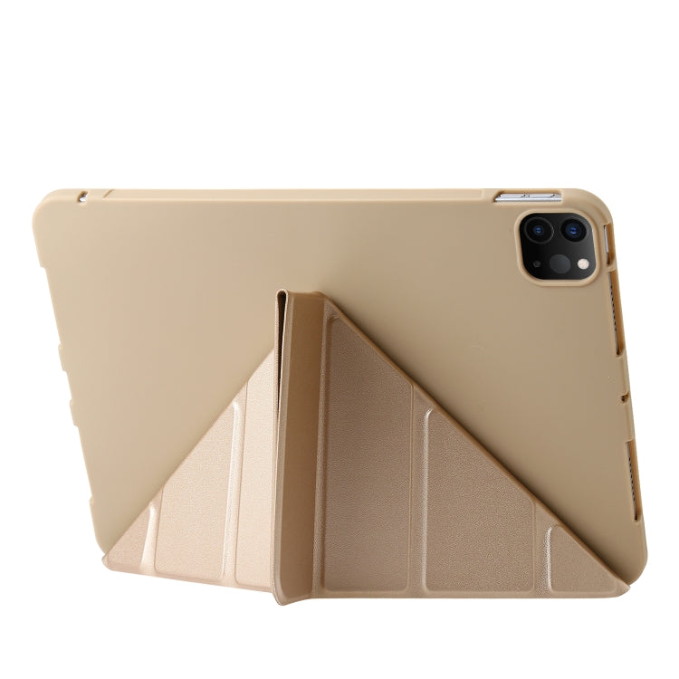 For iPad Pro 11 2024 TPU Deformation Flip Leather Tablet Case with Holder(Gold)