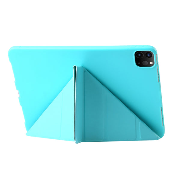 For iPad Pro 11 2024 TPU Deformation Flip Leather Tablet Case with Holder(Mint Blue)