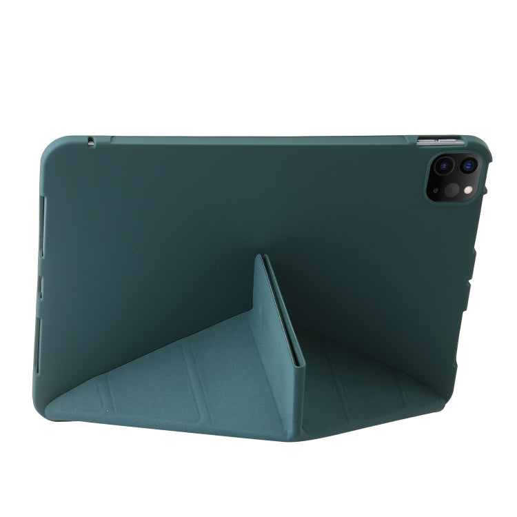 For iPad Pro 13 2024 TPU Deformation Flip Leather Tablet Case with Holder(Dark Green)