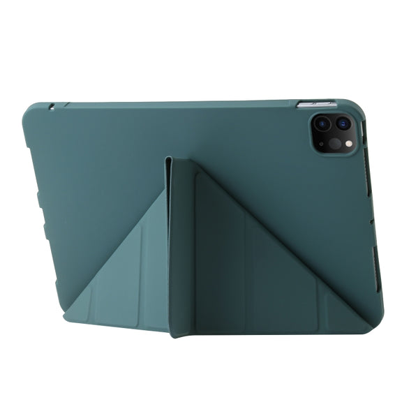 For iPad Pro 13 2024 TPU Deformation Flip Leather Tablet Case with Holder(Dark Green)