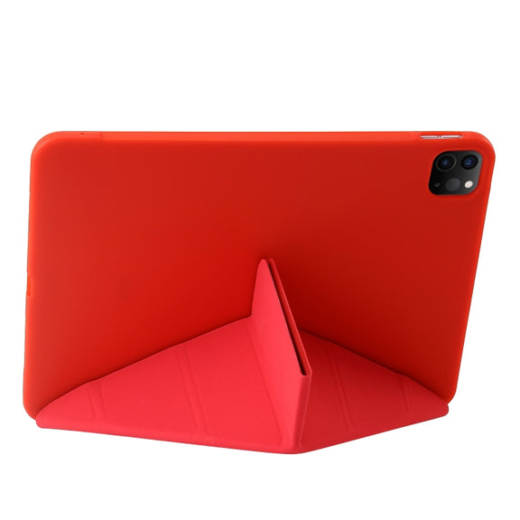 For iPad Pro 13 2024 TPU Deformation Flip Leather Tablet Case with Holder(Red)