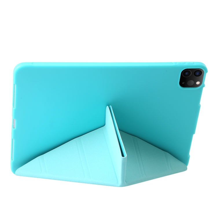 For iPad Pro 13 2024 TPU Deformation Flip Leather Tablet Case with Holder(Mint Blue)