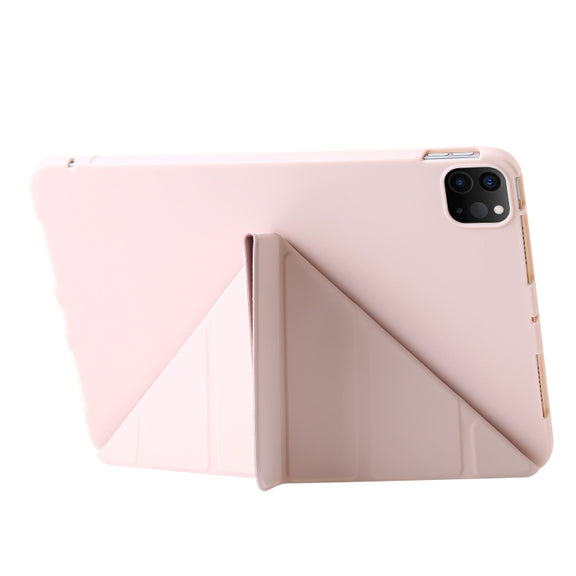 For iPad Pro 13 2024 TPU Deformation Flip Leather Tablet Case with Holder(Light Pink)