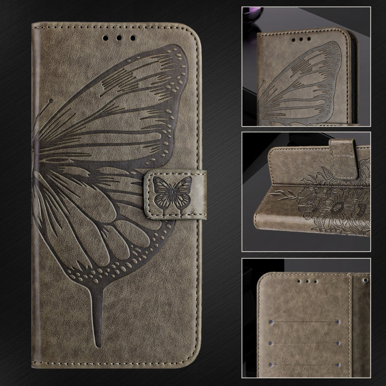 For Realme C67 5G India/Narzo 60x Global Embossed Butterfly Leather Phone Case(Grey)