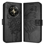 For Realme 12+ Global/Narzo 70 Pro India Embossed Butterfly Leather Phone Case(Black)