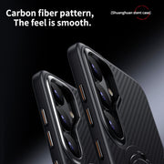 For Samsung Galaxy S25 5G Double Ring MagSafe Holder Carbon Fibre Phone Case(Black)
