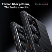For Samsung Galaxy S25 Ultra 5G Double Ring MagSafe Holder Carbon Fibre Phone Case(Silver)