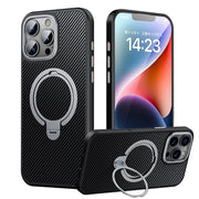 For iPhone 16 Pro Max Double Ring MagSafe Holder Carbon Fiber Phone Case(Silver)