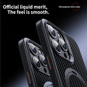 For iPhone 16 Double Ring MagSafe Holder Carbon Fiber Phone Case(Black)