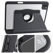 For iPad Air 11 2024 Acrylic 360 Degree Rotation Holder Leather Tablet Case(Black)