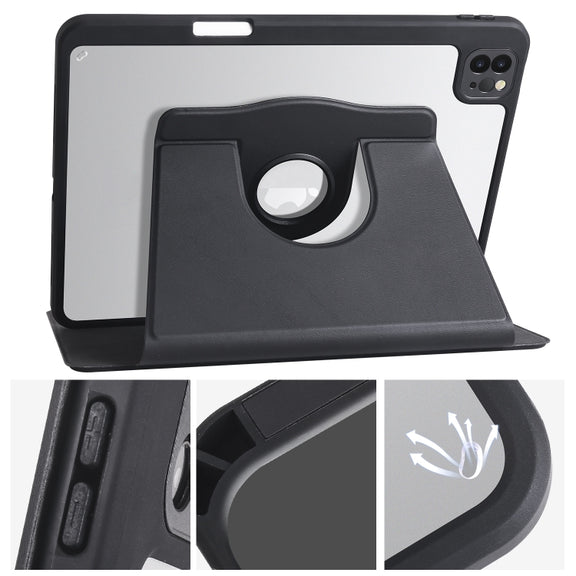 For iPad Air 11 2024 Acrylic 360 Degree Rotation Holder Leather Tablet Case(Black)