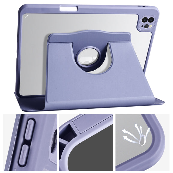 For iPad Air 11 2025 / 2024 Acrylic 360 Degree Rotation Holder Leather Tablet Case(Lavender Purple)