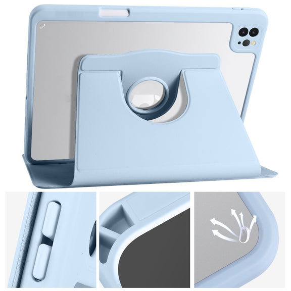 For iPad Pro 11 2024 Acrylic 360 Degree Rotation Holder Leather Tablet Case(Ice Blue)
