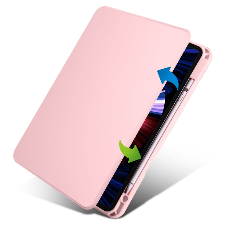 For iPad Pro 11 2024 Acrylic 360 Degree Rotation Holder Leather Tablet Case(Sand Pink)