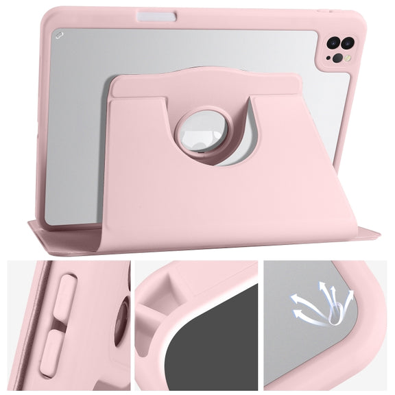 For iPad Pro 11 2024 Acrylic 360 Degree Rotation Holder Leather Tablet Case(Sand Pink)