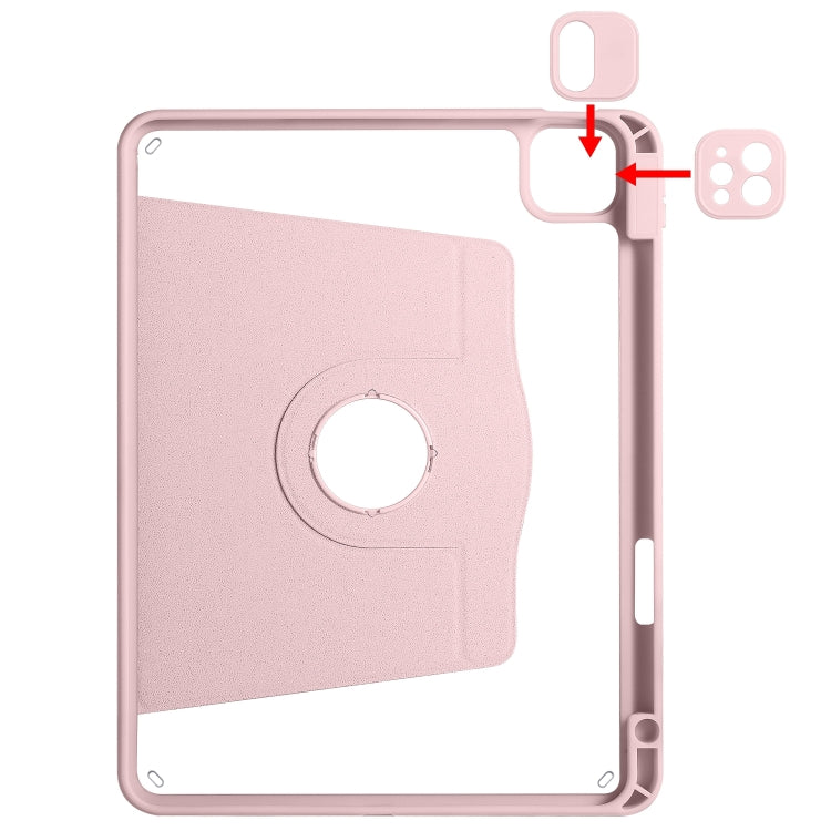 For iPad Pro 11 2024 Acrylic 360 Degree Rotation Holder Leather Tablet Case(Sand Pink)